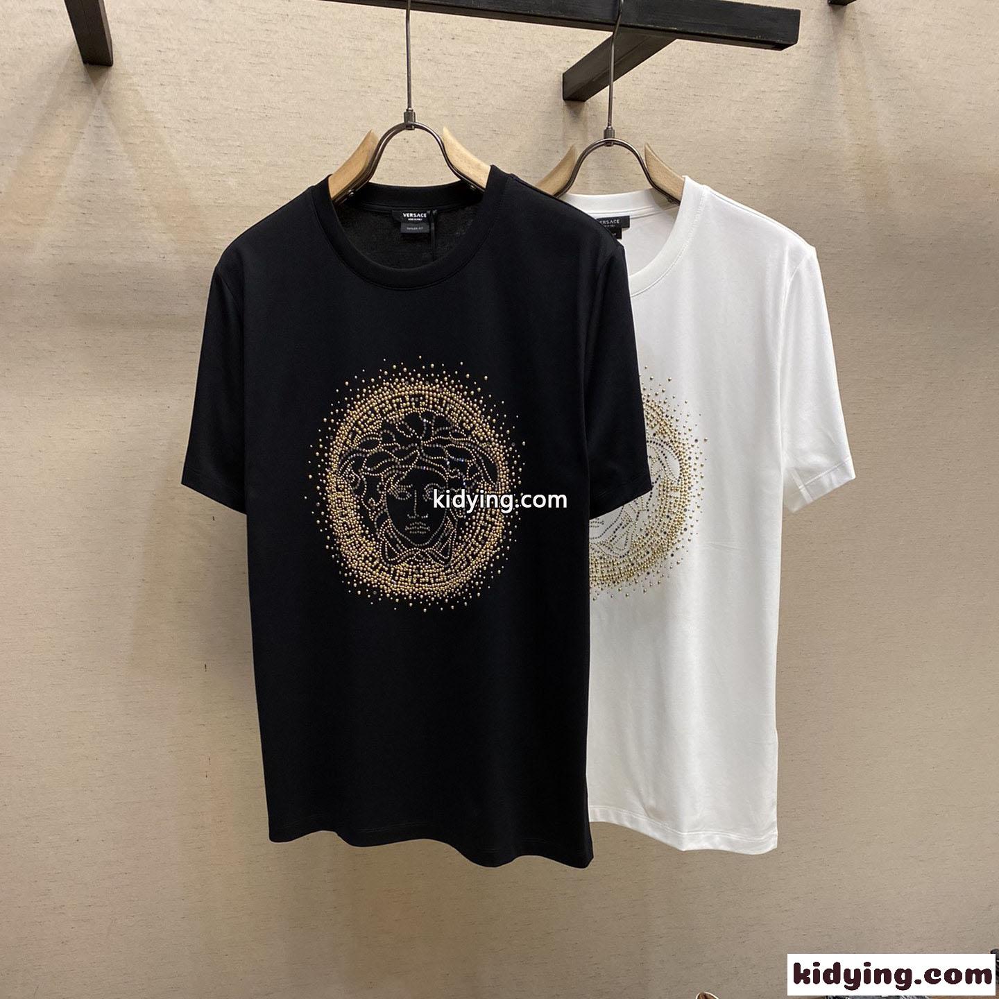 ヴェルサーチェ Tシャツ コピー ラインストーン メドゥーサ 半袖 定番 カジュアル-0