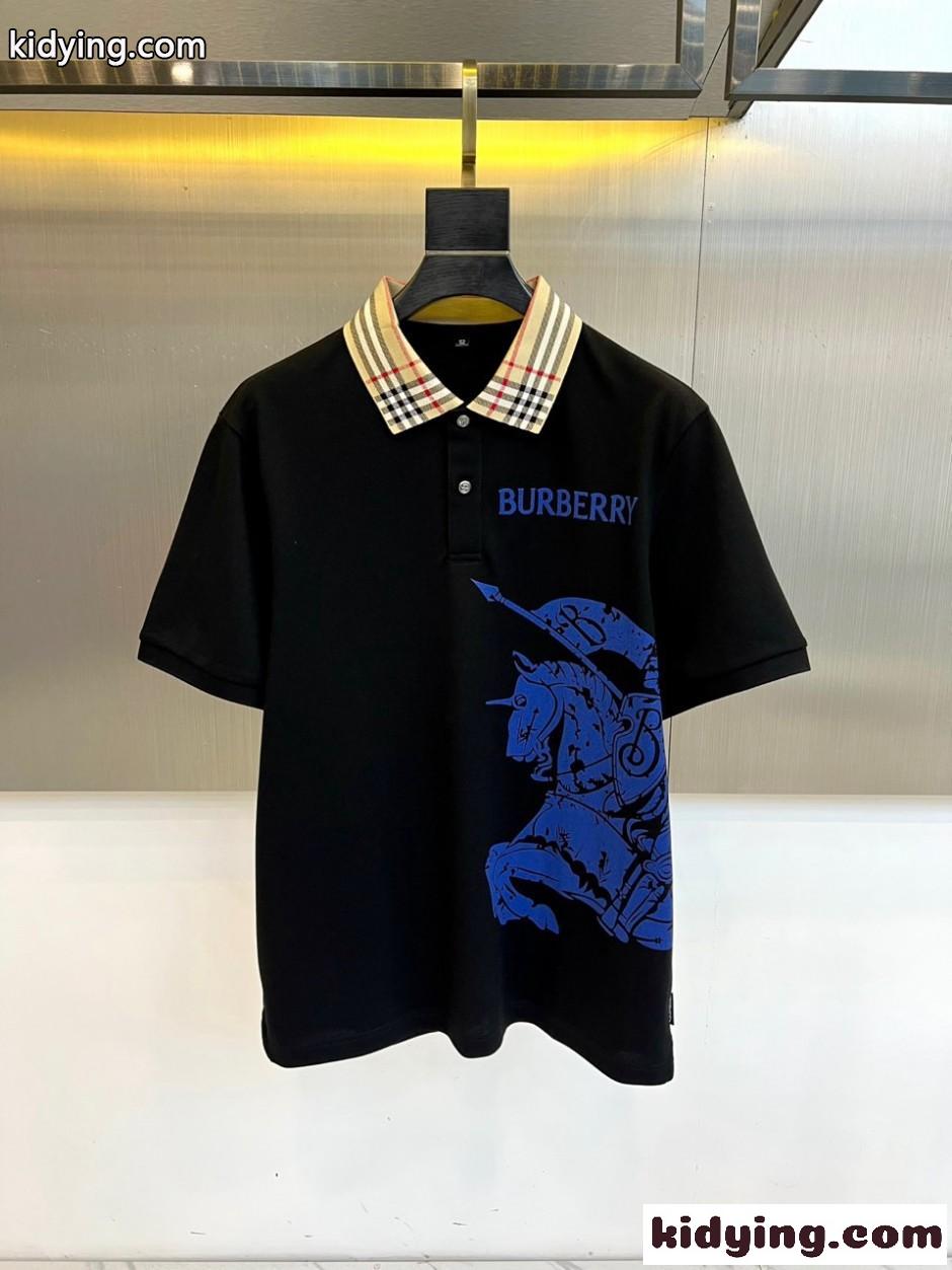 バーバリー Tシャツ 偽物 EKD コットンピケ 半袖 ポロシャツ ブラック-0