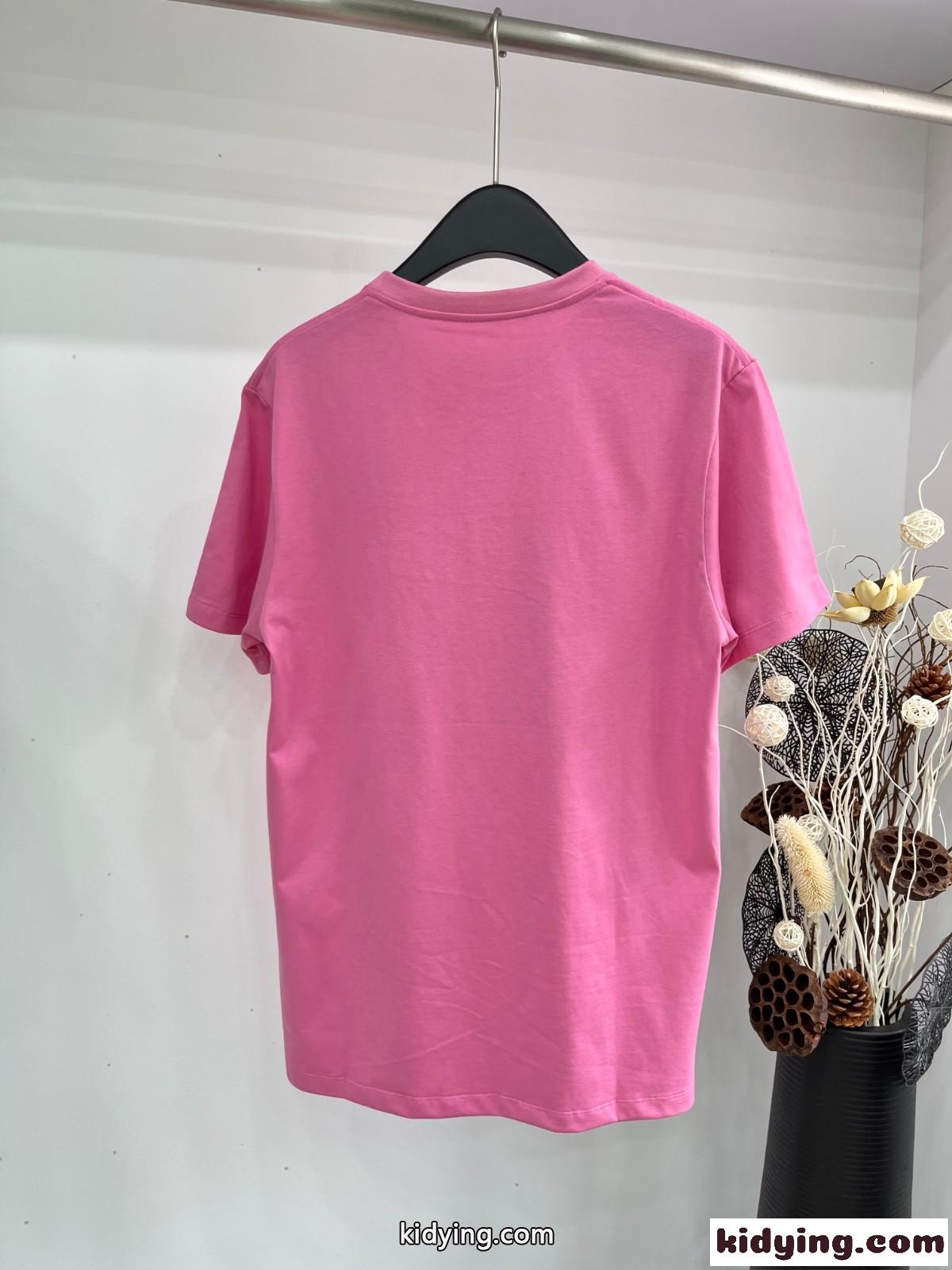 ロエベ Tシャツ コピー 人気 カジュアル 刺繍入り 半袖Tシャツ ピンク-4