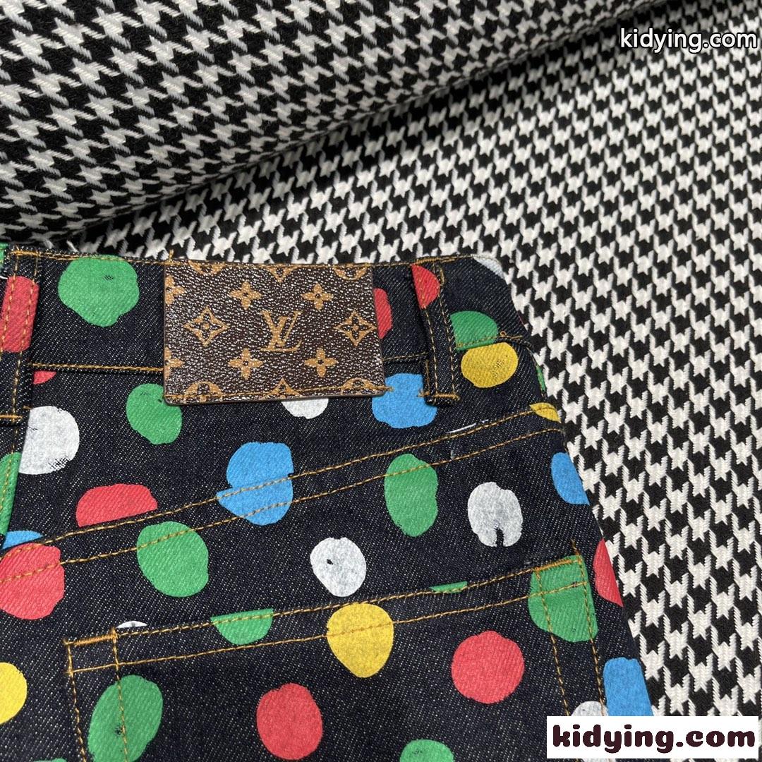 LV × YK ペインティッド ドット ジーンズ ルイヴィトン ジーンズ コピーデニムパンツ-3