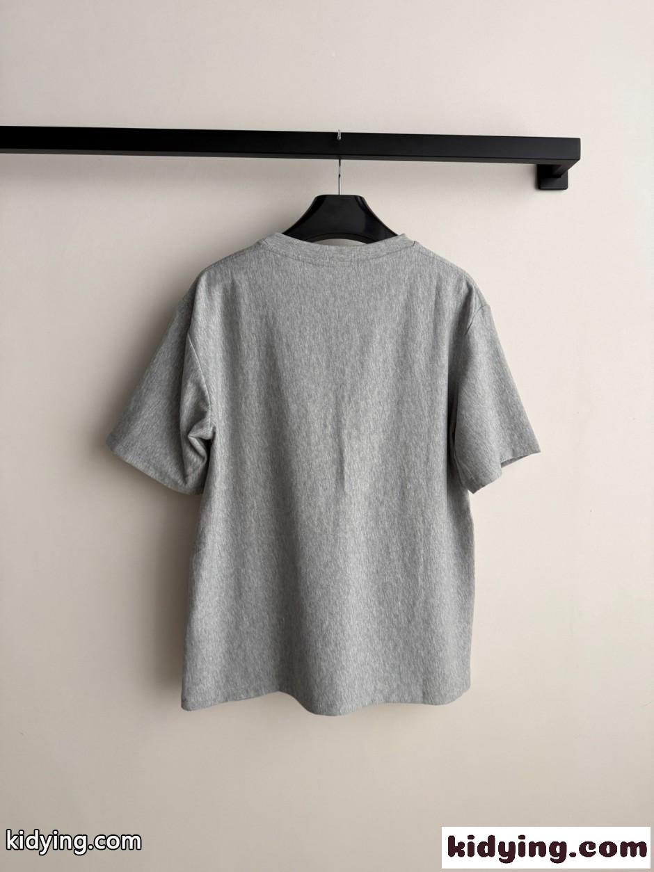 カジュアル 洗練された ロゴ入り コットン セリーヌ Tシャツ 偽物 半袖Tシャツ グレー-1