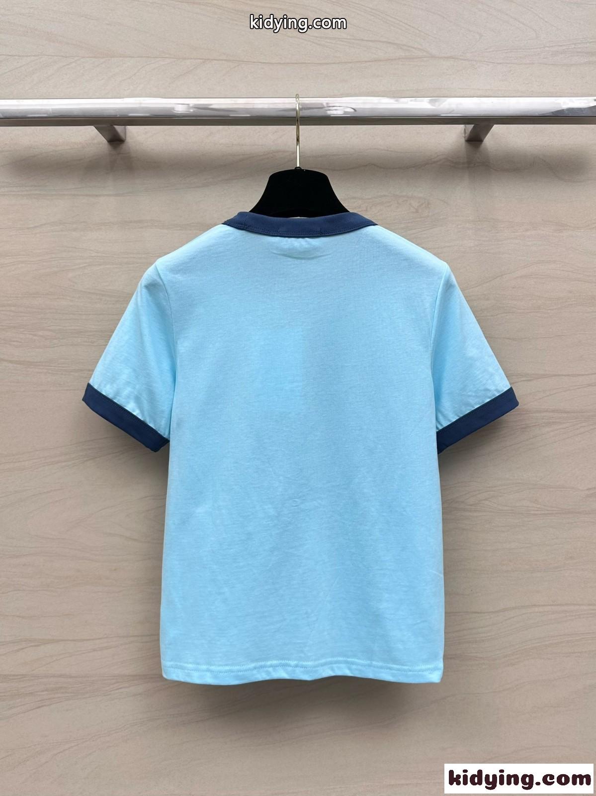 定番 人気 ロゴ クルーネック 半袖Tシャツ セリーヌ Tシャツ コピー ブルー-4