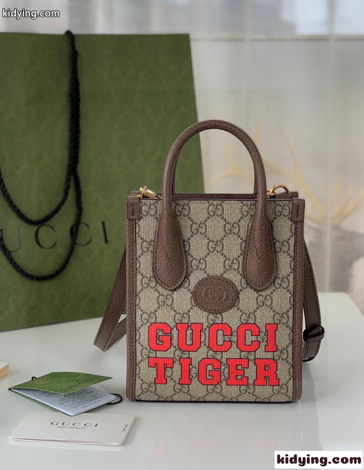 GUCCI TIGER プリント ミニトートバッグ ストラップ付き グッチ バッグ 人気 コピー 斜め掛け レディース カバン-0