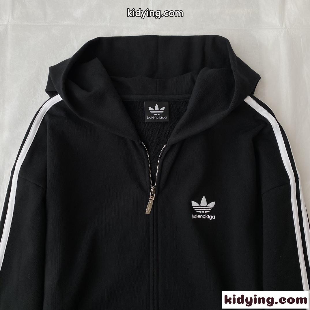 BALENCIAGA ×ADIDAS バレンシアガ パーカー コピー オーバーサイズ ジップアップ フーディ ユニセックス ブラック-1