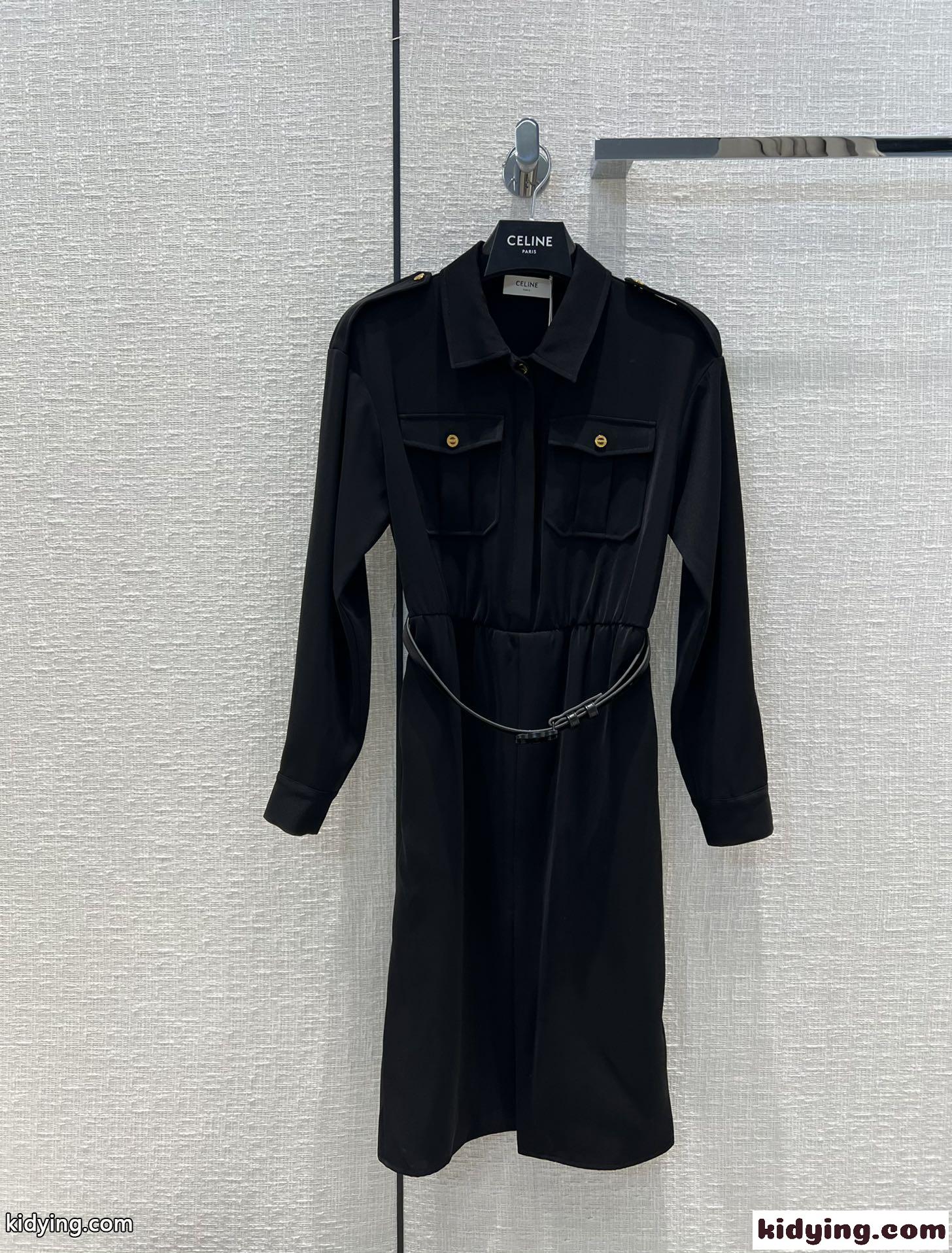 上品 無地 カジュアル 通勤 ベルト付き セリーヌ ワンピース コピー シャツワンピース-2