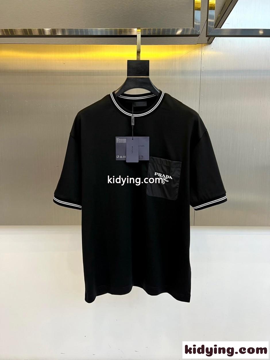 カジュアル ポケットTシャツ プラダ Tシャツ 偽物 クルーネック ブラック-2