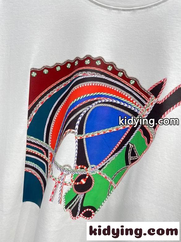 シンプル 上品 プリント エルメス 半袖tシャツ コピー お洒落 クルーネック トップス-4
