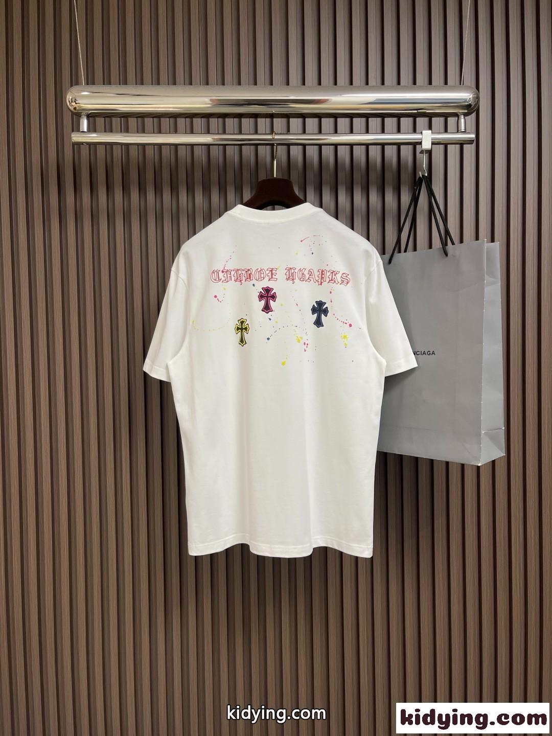 カジュアル クロムハーツ Tシャツ 偽物 プリント クルーネック 半袖Tシャツ コットン-2