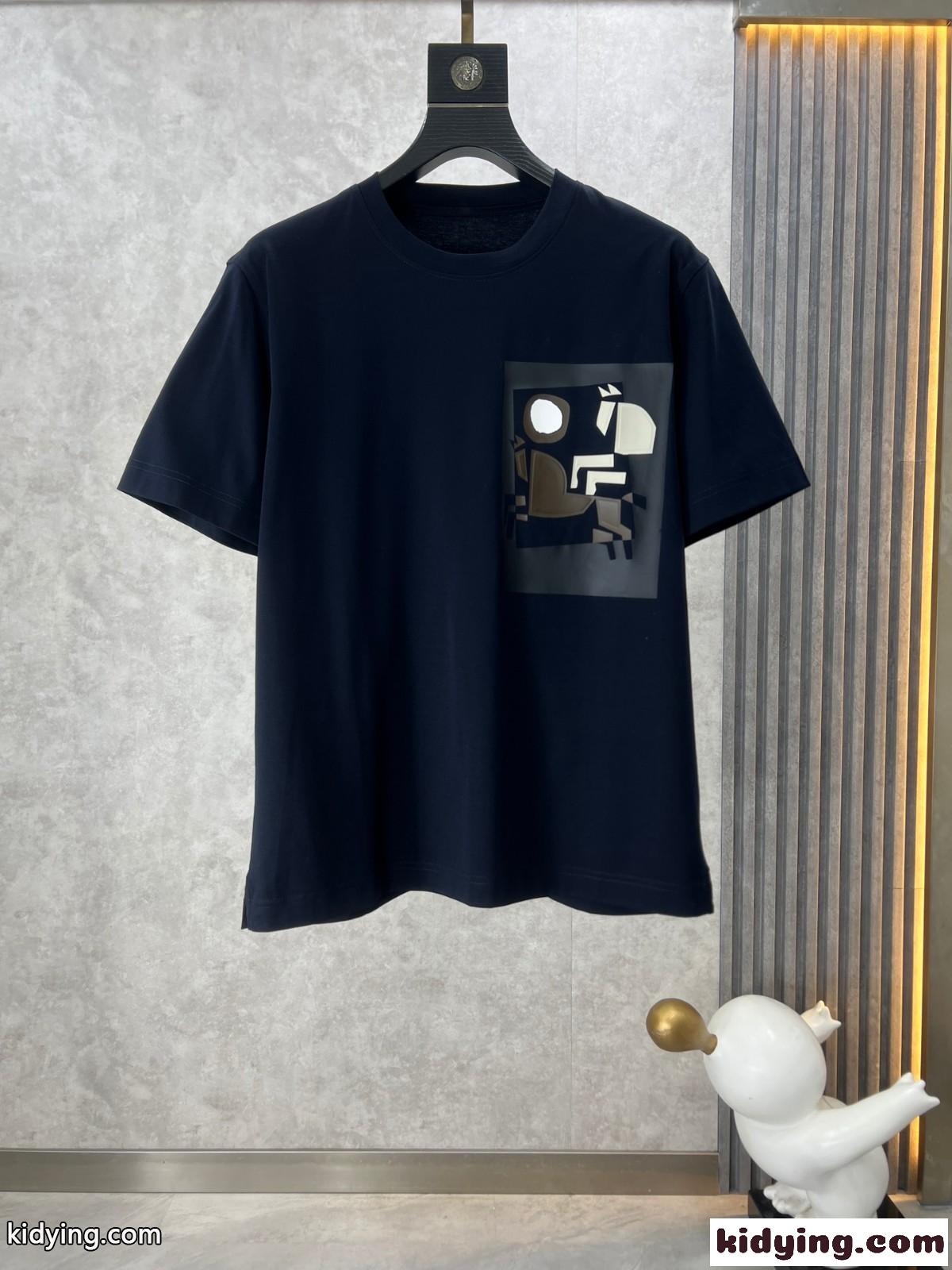 シンプル おしゃれ コットン 半袖Tシャツ エルメス Tシャツ コピー ブラック-0