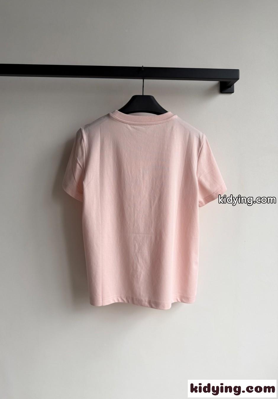 シンプル 上品 エンブロイダリー 半袖Tシャツ ラルフローレン Tシャツ 偽物 ピンク-1