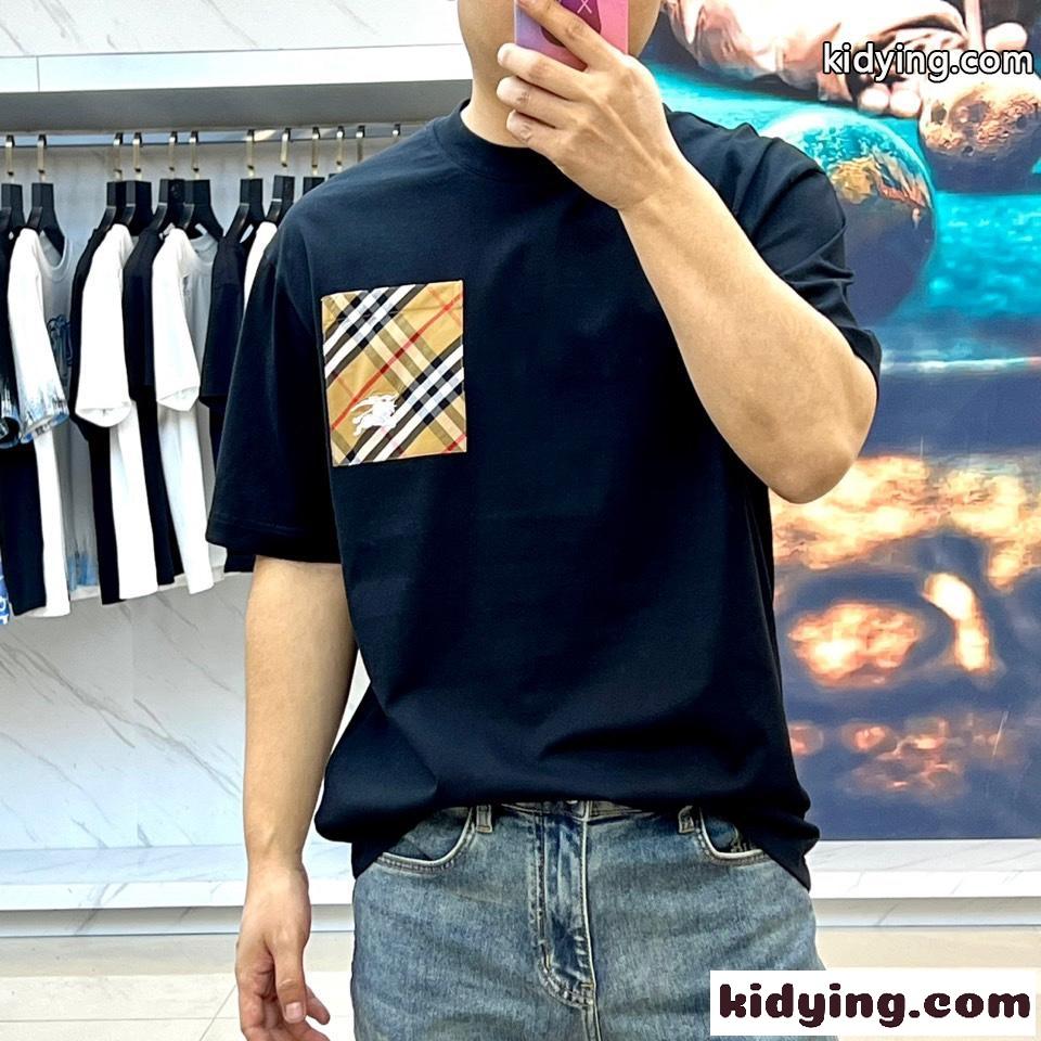 お洒落 コットン 半袖Tシャツ バーバリー Tシャツ コピー クルーネック ブラック-2