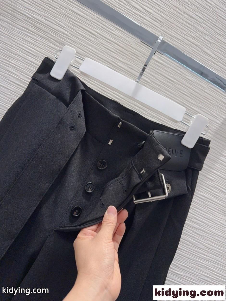 ロエベ ベルト付き パンツ スタイリッシュ カジュアル LOEWE スーパーコピー ブラック-2
