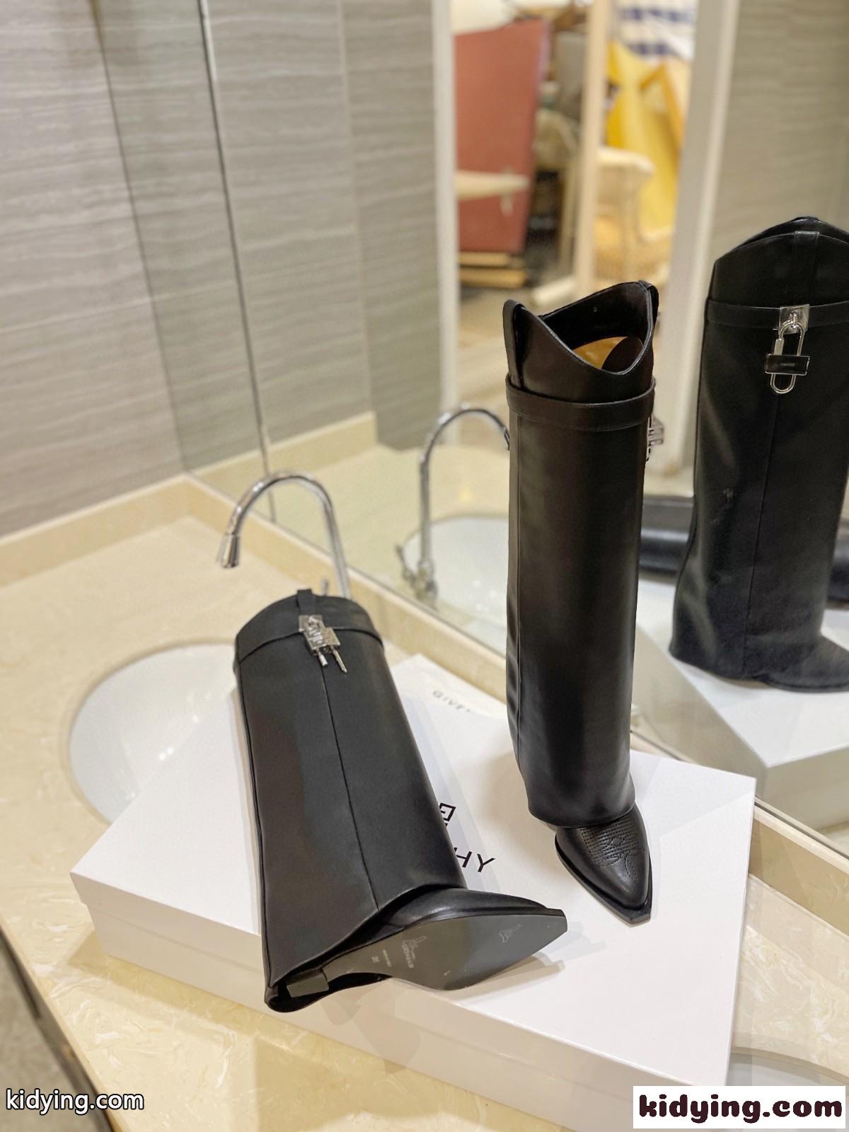 シャークロック カウボーイ ブーツ レザー ジバンシィ ブーツ スーパーコピー ブラック-3