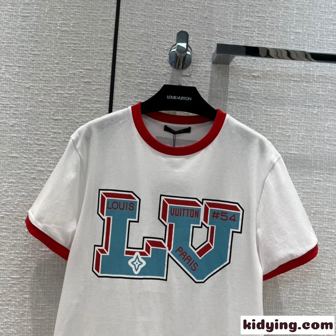 春夏 新作 人気 ルイ・ヴィトン Tシャツ コピー クルーネック コットン 半袖 プリント トップス-0