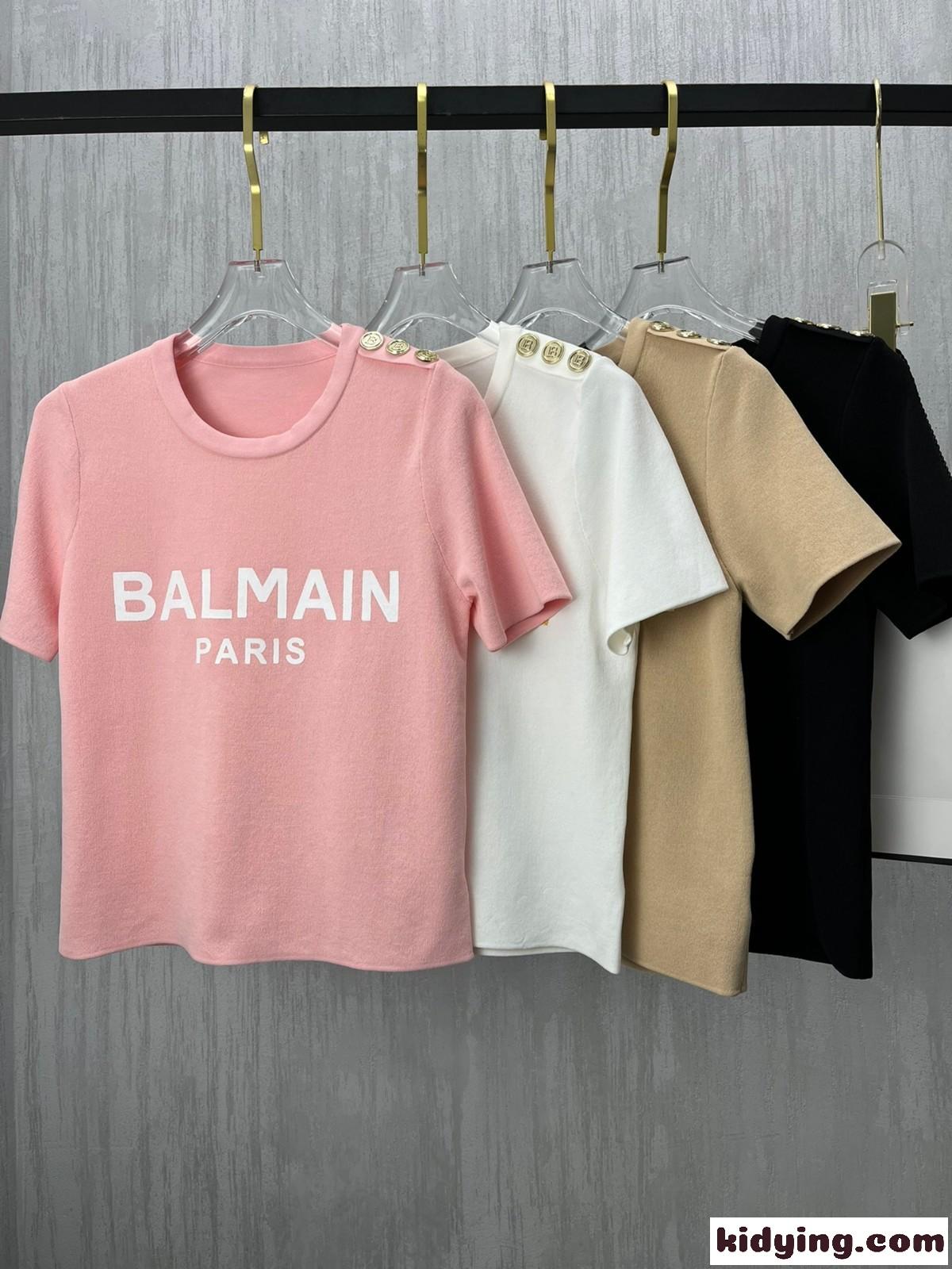春夏 新作 優しい肌触り 快適 4色あり ロゴ プリント バルマン tシャツ コピー クルーネック ニット おしゃれ-4