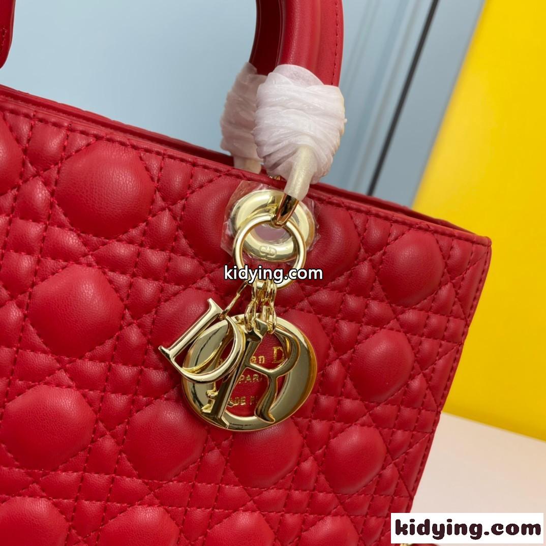 クリスチャン・ディオール スーパーコピー ラムスキン LADY DIOR ラージバッグ レッド-2