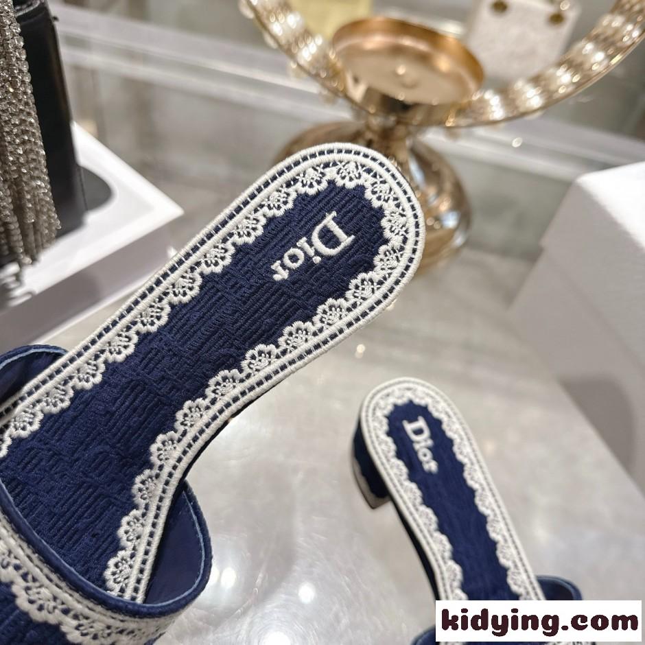 Dior Dentelle ヒールスライド クリスチャン・ディオール サンダル コピー ネイビー-4