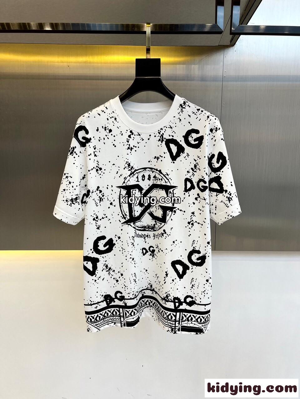 ロゴプリント コットンTシャツ クルーネックドルチェ&ガッバーナ 半袖Tシャツ コピー ホワイト-0