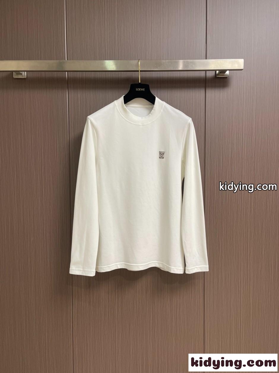 シンプル 洗練された コットン 長袖Tシャツ ロエベ Tシャツ 偽物 ホワイト-0