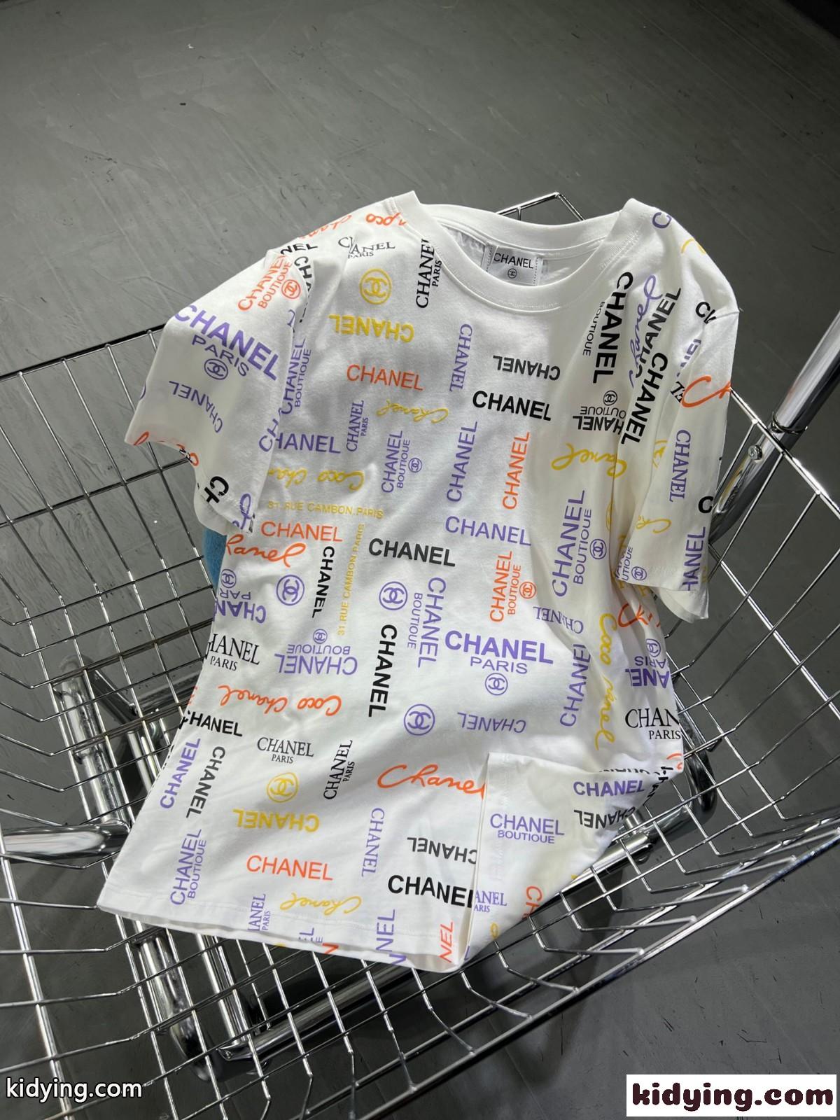 春夏 半袖 コットン トップス ロゴ プリント クルーネック シャネル tシャツ コピー おしゃれ 定番 人気 合わせやすい-4