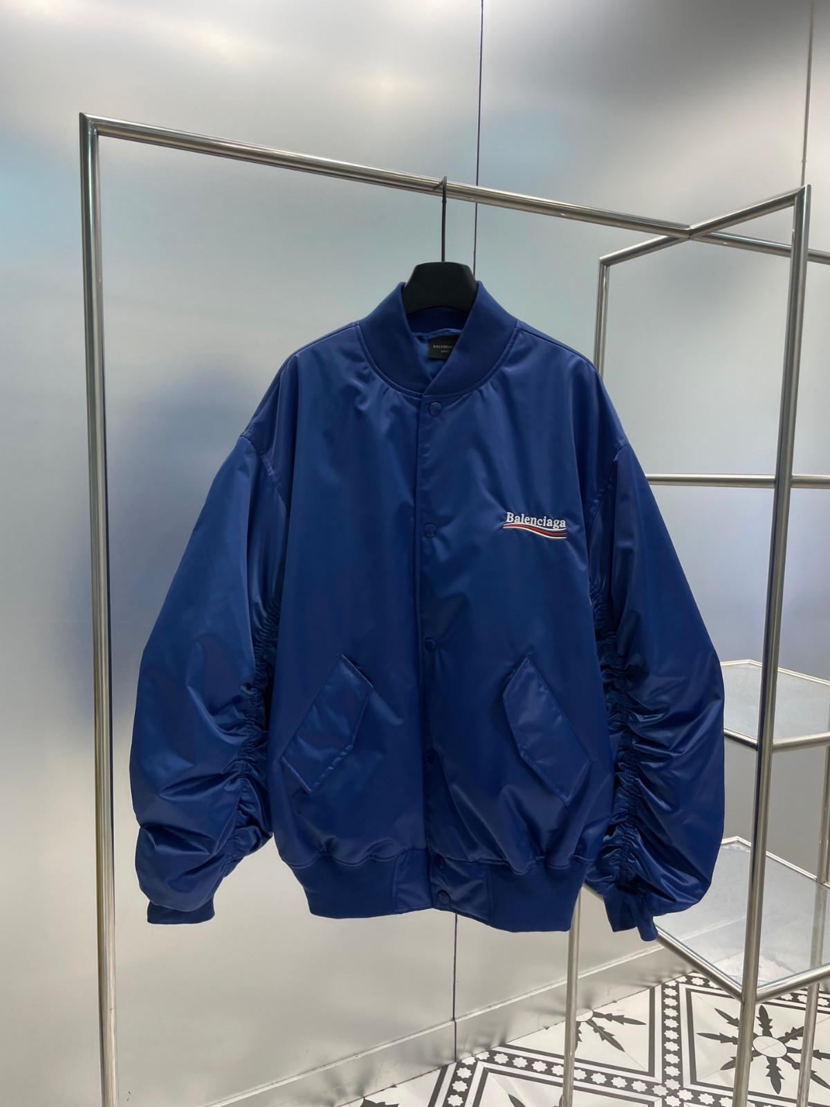 POLITICAL CAMPAIGN VARSITY ジャケット バレンシアガ ジャケット コピー ブルー-1