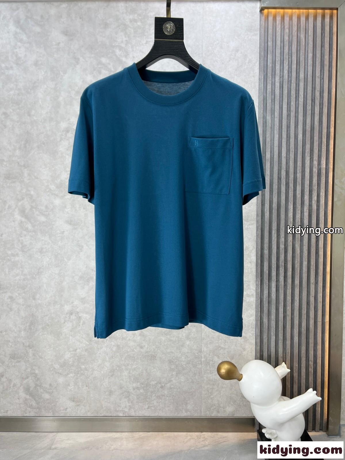 定番 人気 合わせやすい 半袖Tシャツ エルメス Tシャツ コピー ブルー-0
