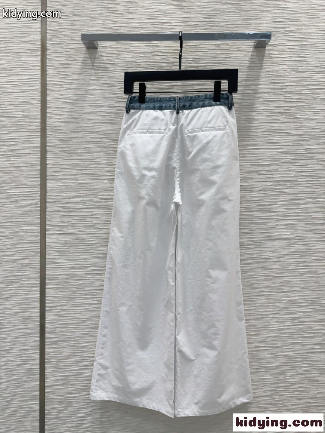 デニムウエストバンド ナイロン ロングパンツ アレキサンダーワング パンツ コピー ホワイト-4