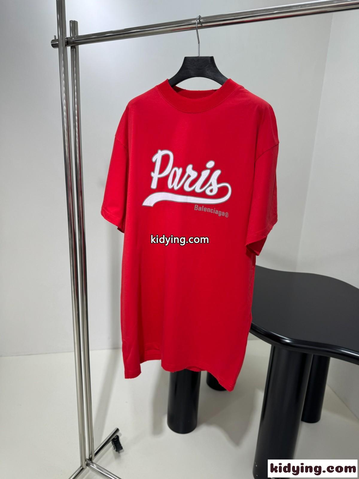 ユニセックス ENJOY PARIS 半袖Tシャツ バレンシアガ Tシャツ コピー レッド-1