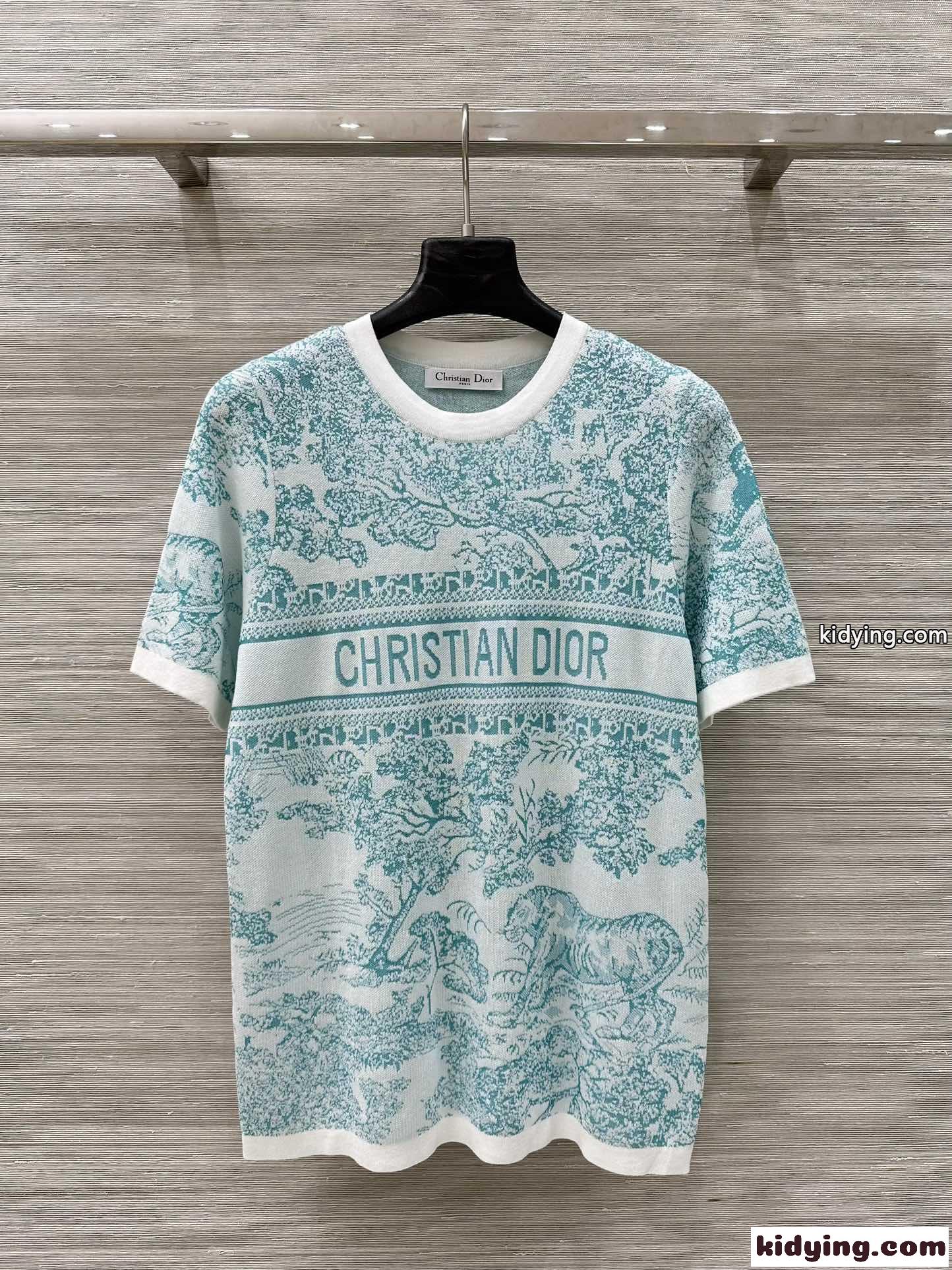 エレガント 半袖ニット クルーネック クリスチャン・ディオール Tシャツ 偽物 グリーン-1