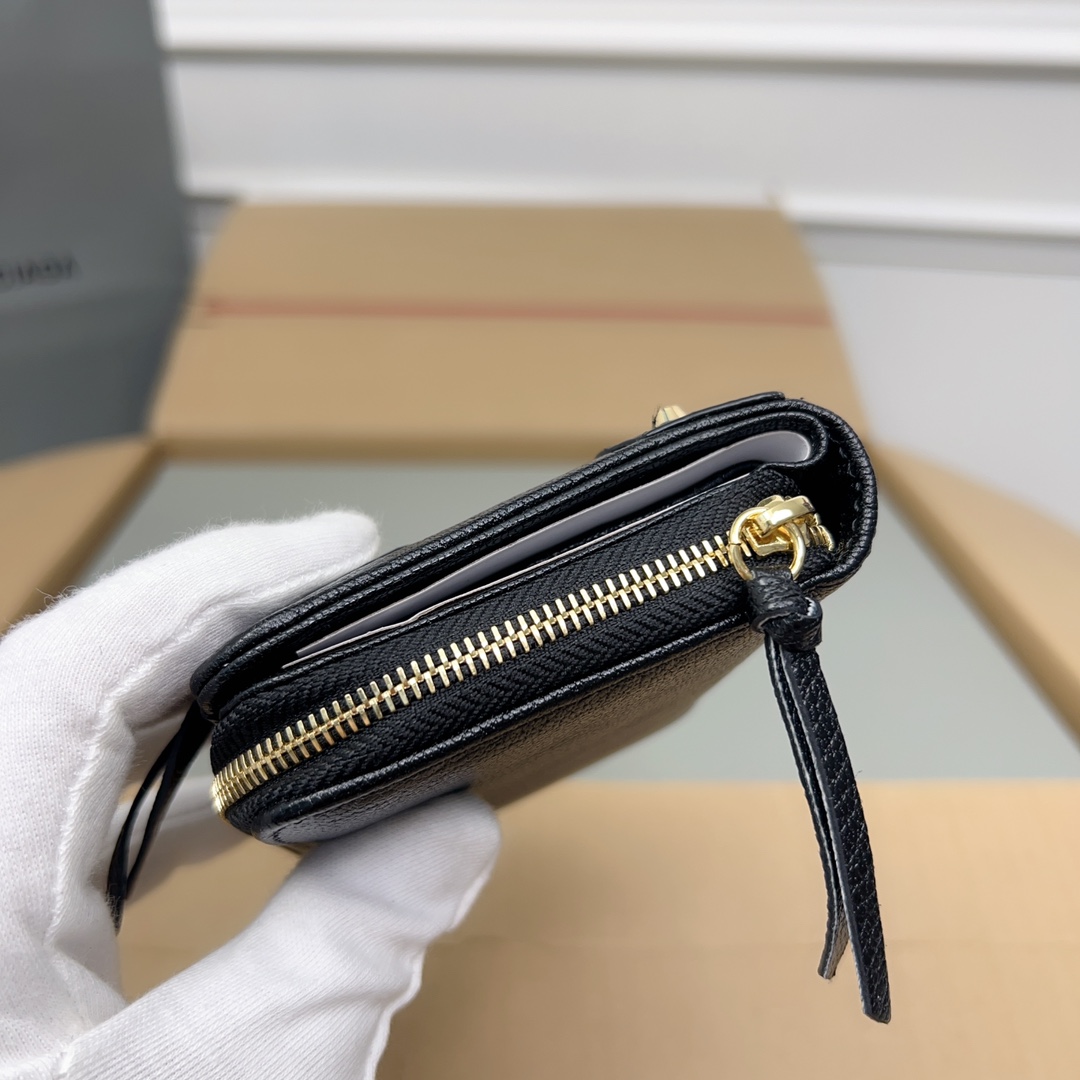 カジュアル グレインレザー コンパクトウォレット バレンシアガ 財布 コピー 二つ折り財布 ブラック-3