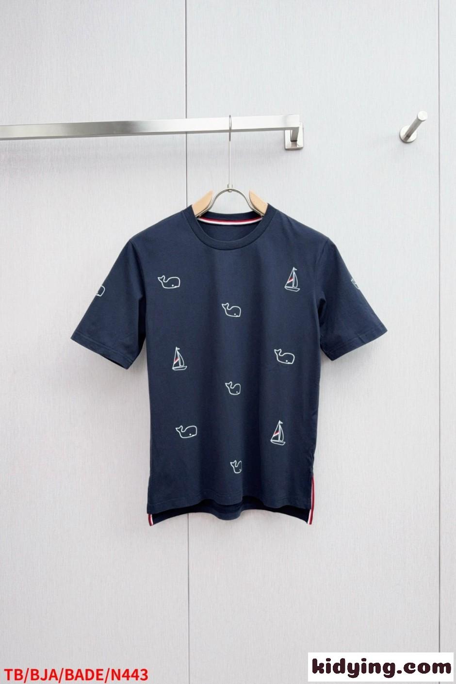 遊び心満載 クジラ ヨット 半袖Tシャツ トムブラウン Tシャツ コピー ネイビー-0