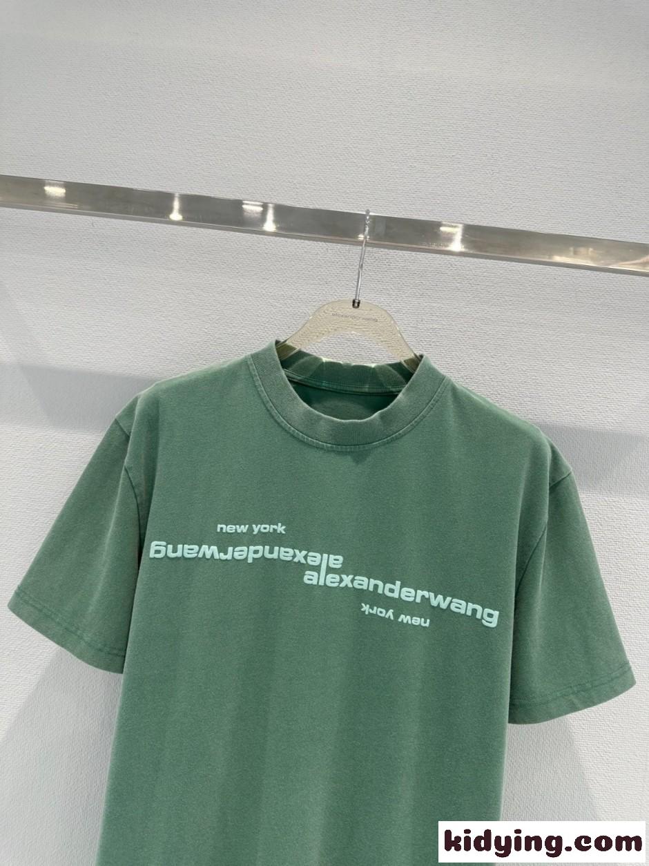 ユニセックス ロゴ入り 半袖Tシャツ アレキサンダーワング Tシャツ コピー グリーン-1