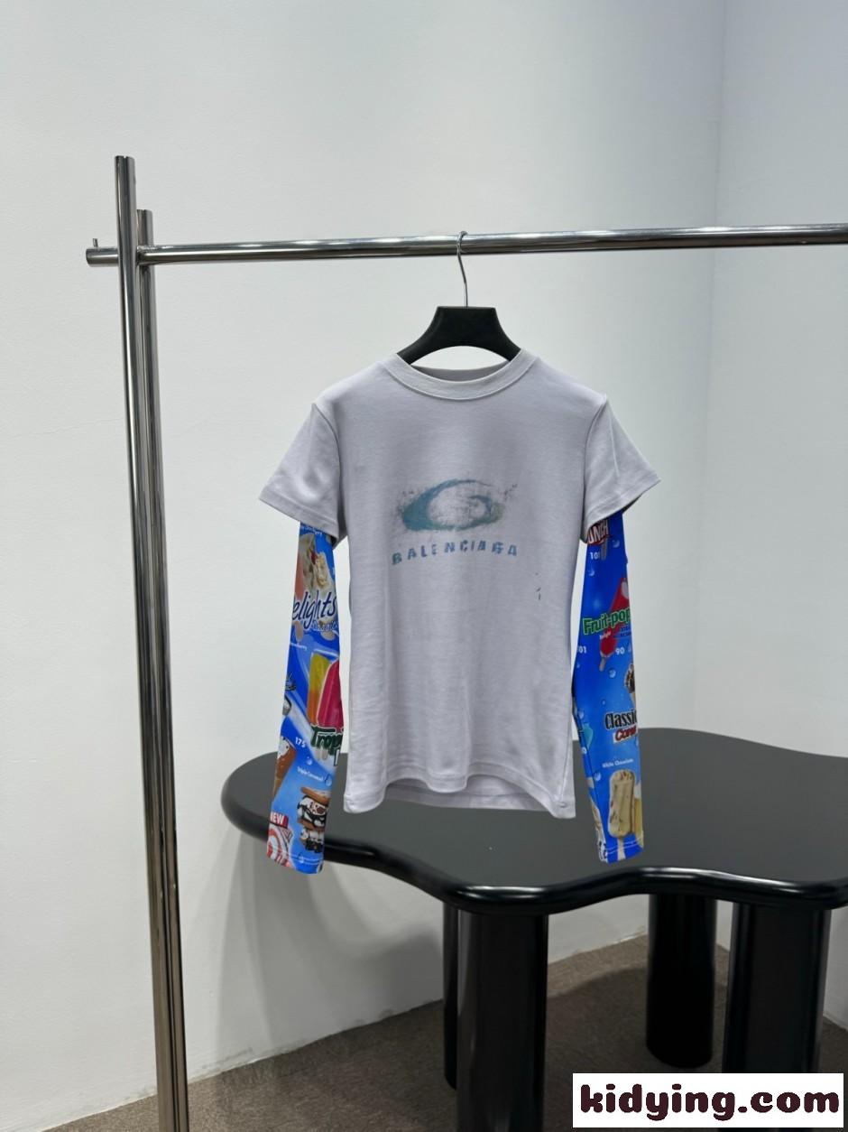 レイヤード風 グラフィック ロングスリーブTシャツ バレンシアガ Tシャツ コピー-0