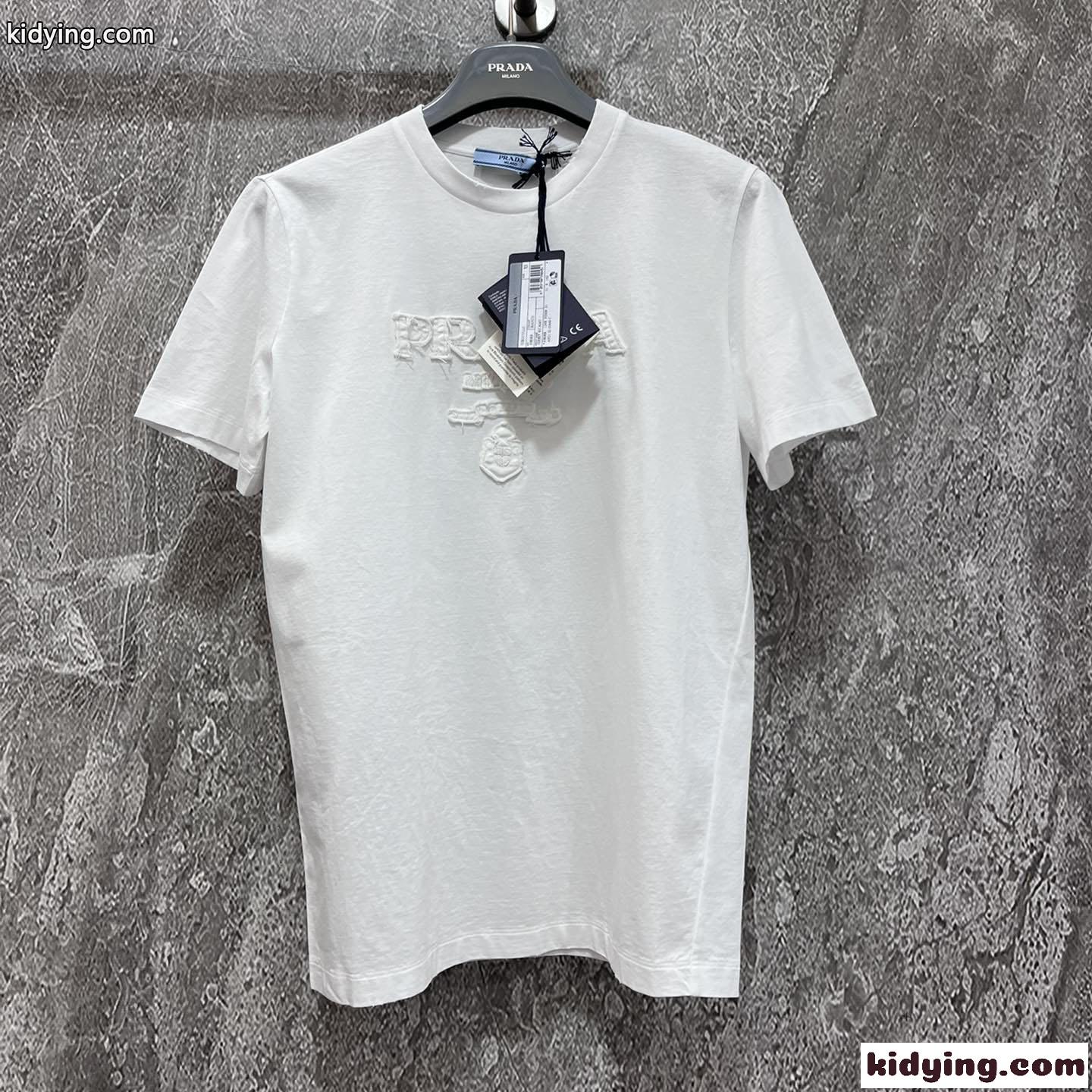 プラダ Tシャツ コピー シンプル 合わせやすい クルーネック エンブロイダリー ジャージー 半袖Tシャツ-0