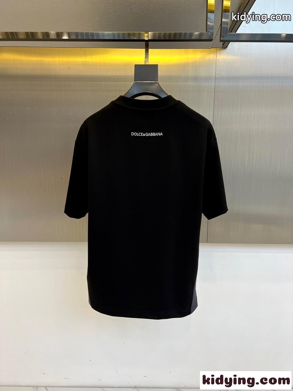 お洒落 切り替え コットン ドルチェ&ガッバーナ Tシャツ 偽物 半袖トップス ブラック-3