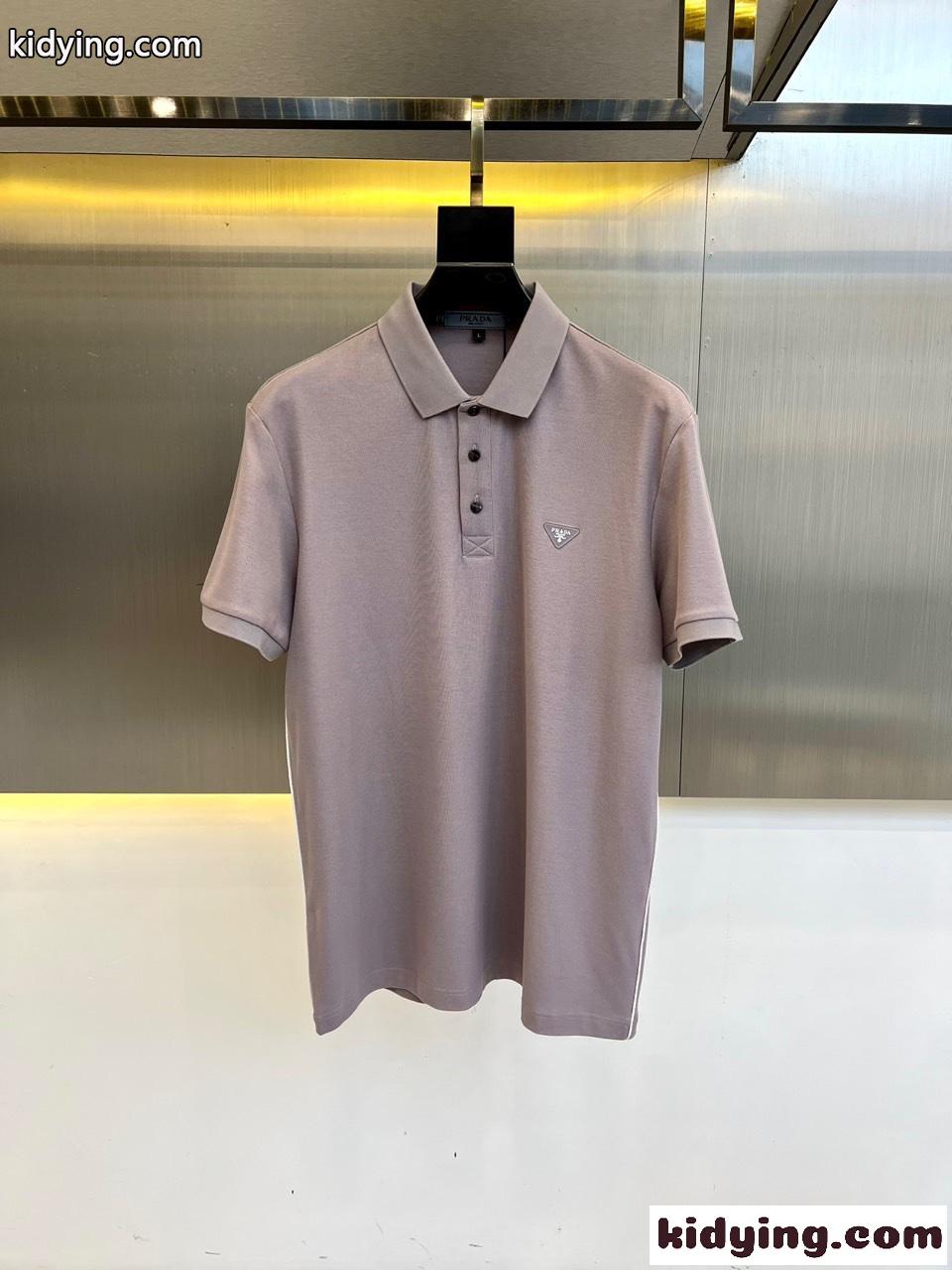 シンプル カジュアル 半袖 ポロシャツ プラダ Tシャツ 偽物 パープル-0
