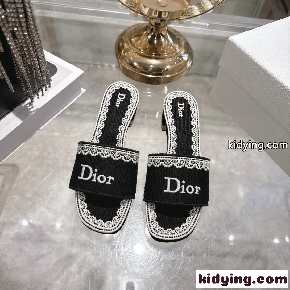 Dior Dentelle ヒールスライド クリスチャン・ディオール サンダル コピー ブラック-3