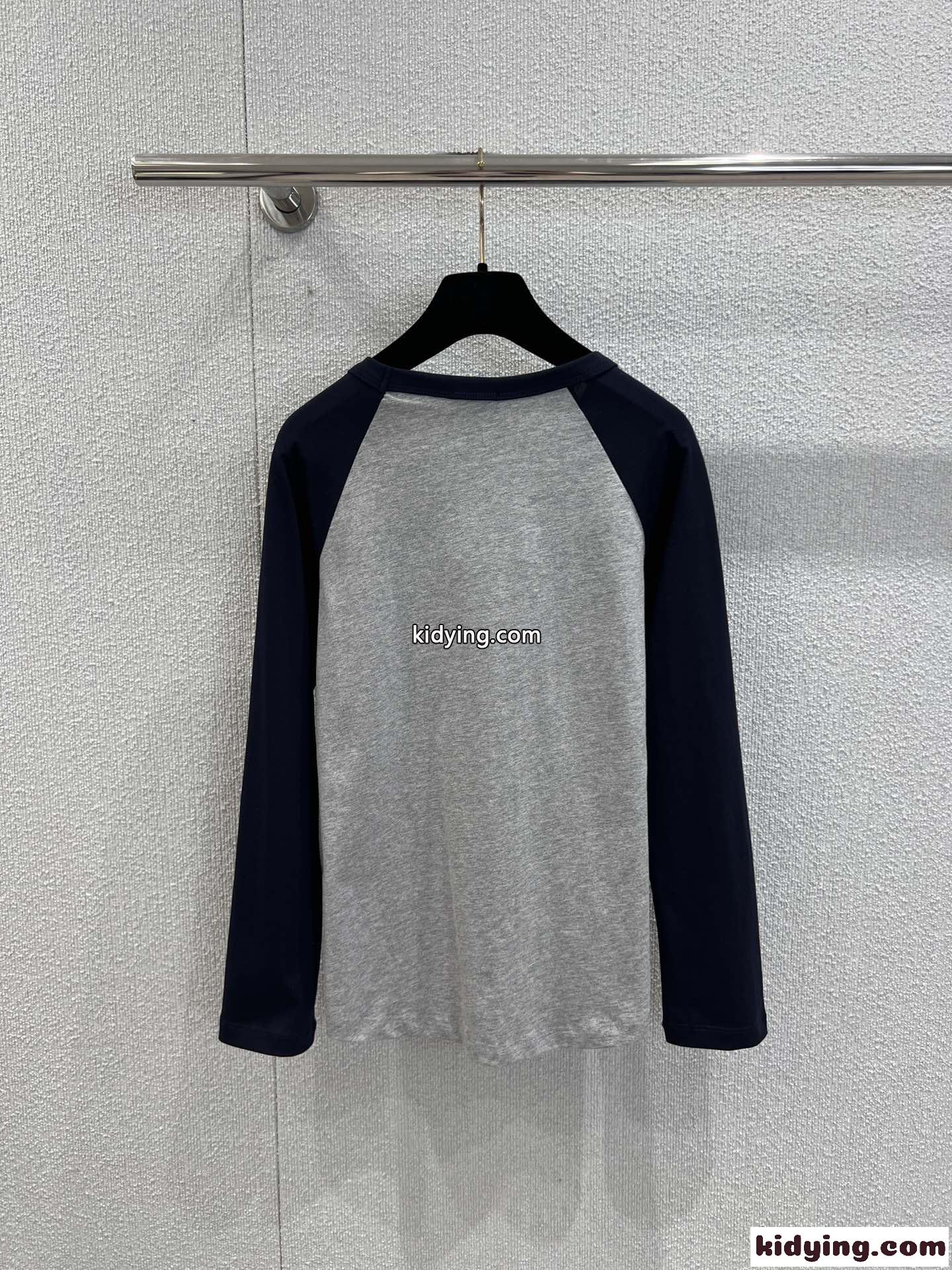 シャネル Tシャツ 偽物 配色ラグランスリーブ コットン 長袖Tシャツ トップス グレー-1