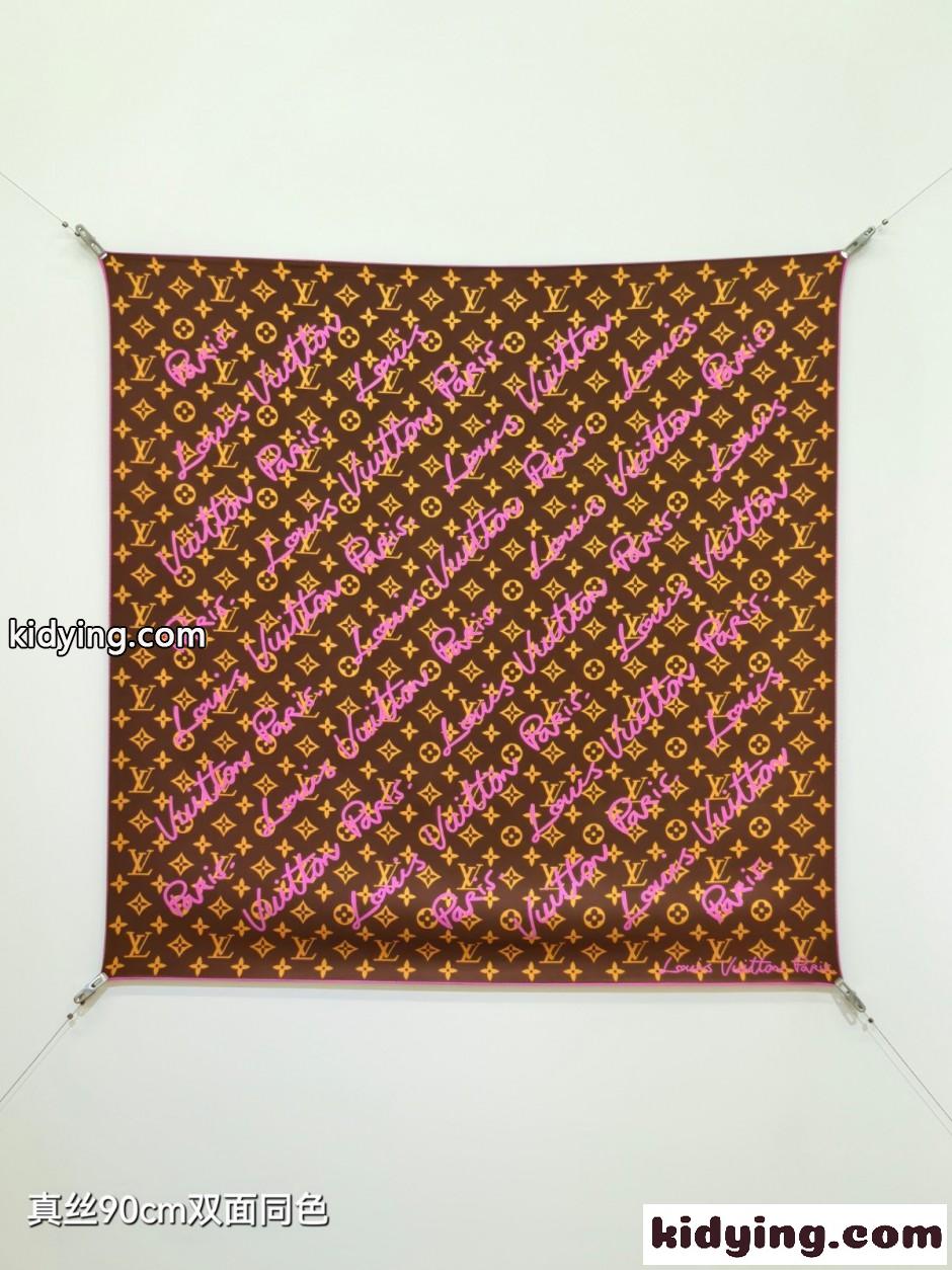 LV スクリプト シルクスカーフ ルイ・ヴィトン スカーフ コピー 90cm-0