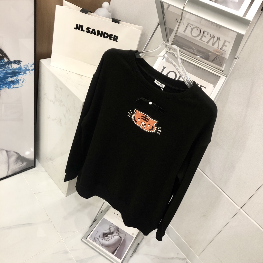 3色あり 人気 クールネック プルオーバー 長袖 刺繍入り ミュウミュウ パーカー コピー レディース 可愛い-5