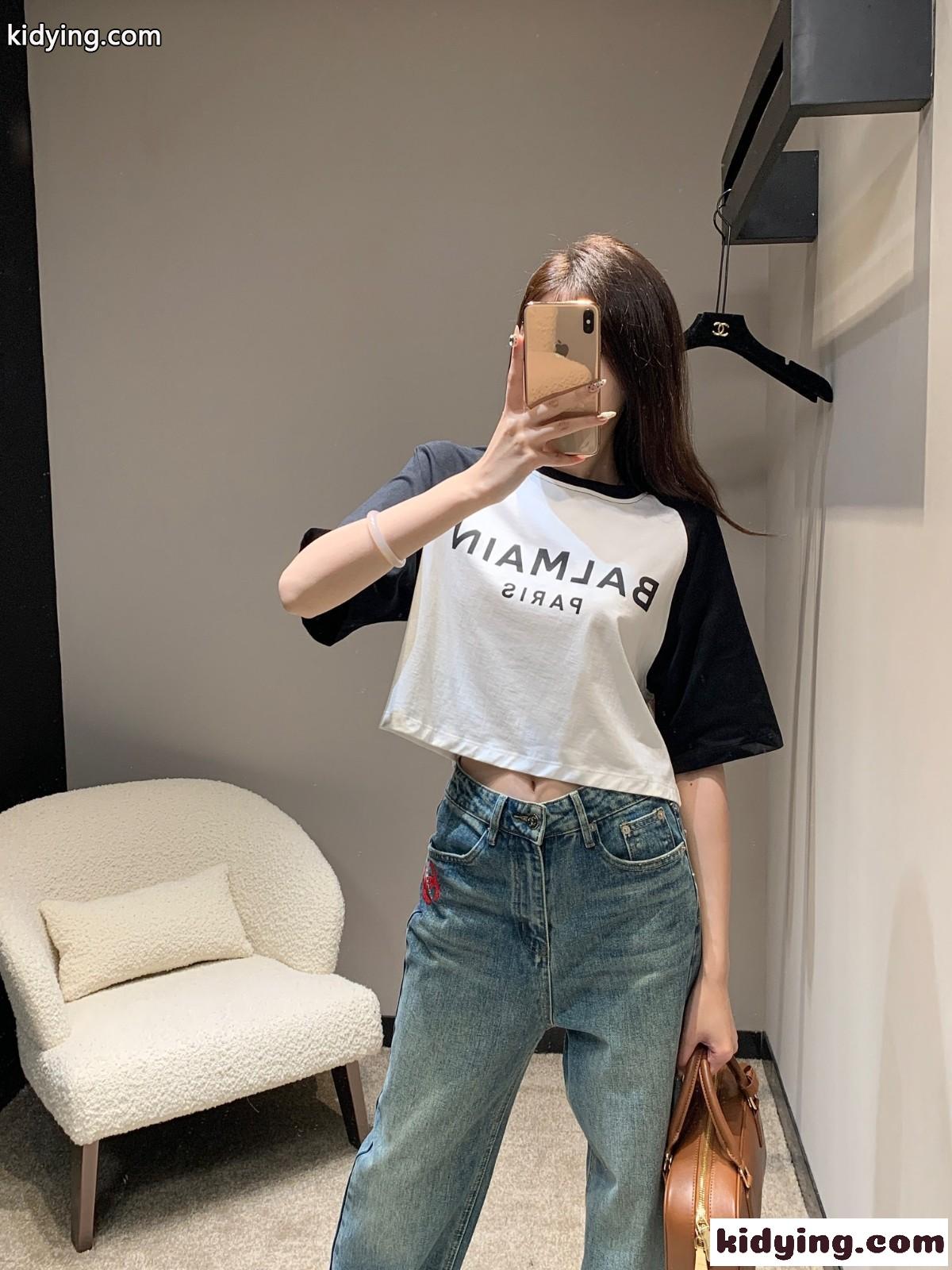 カジュアル ロゴプリント バルマン Tシャツ コピー コットン 半袖Tシャツ-4