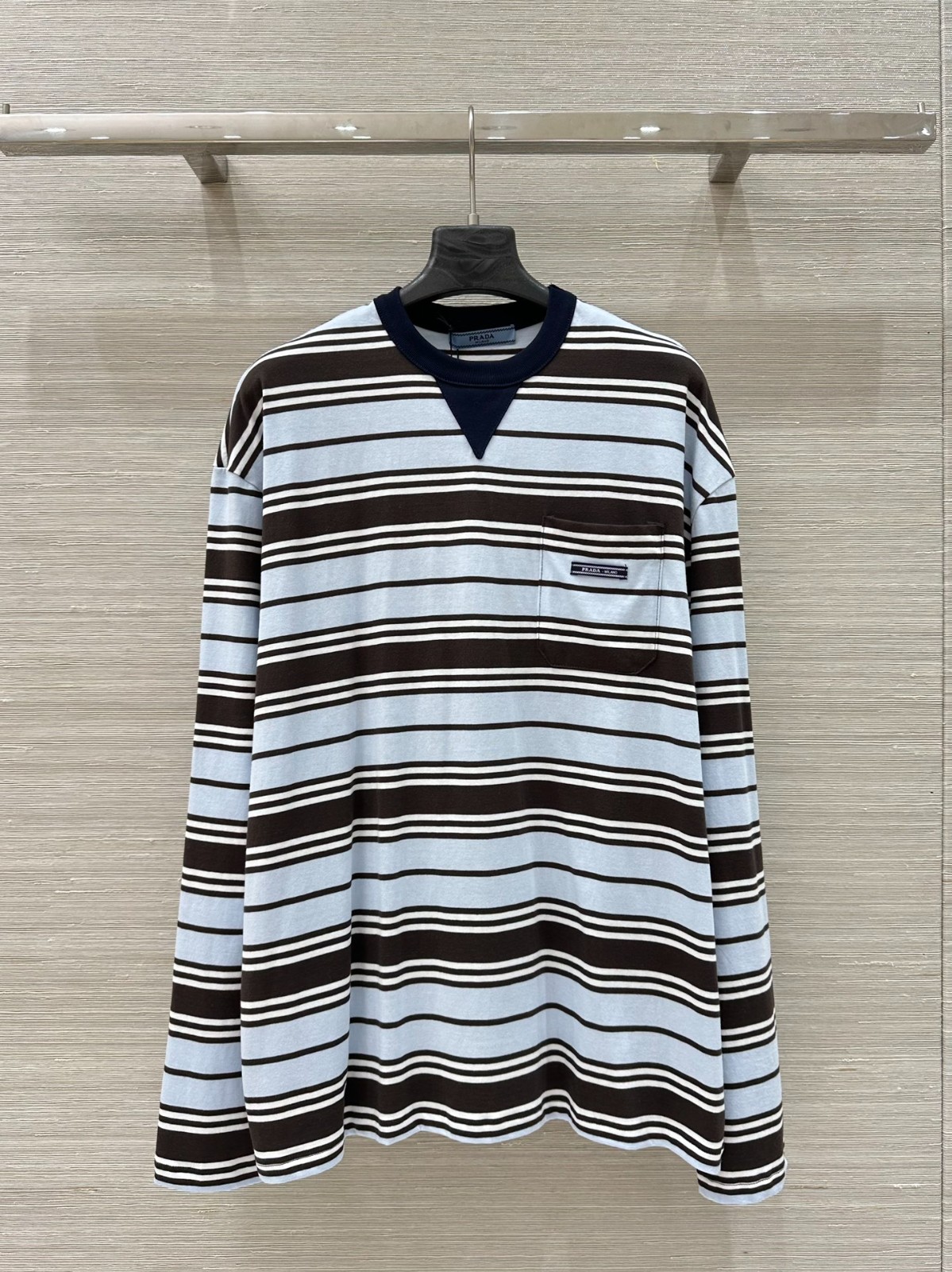 ストライプ コットン 長袖Tシャツ プラダ Tシャツ 偽物 オーバーサイズ-2