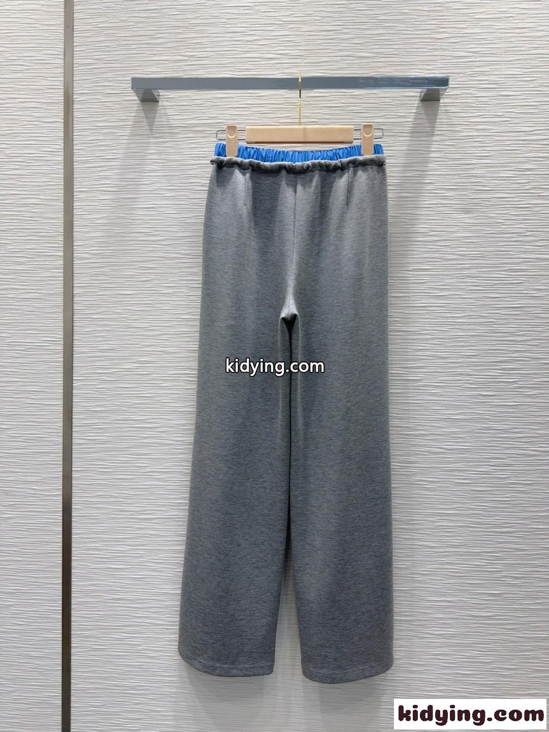 ミュウミュウ パンツ コピー おしゃれ ダブルウエスト ロングパンツ レディース グレー-4