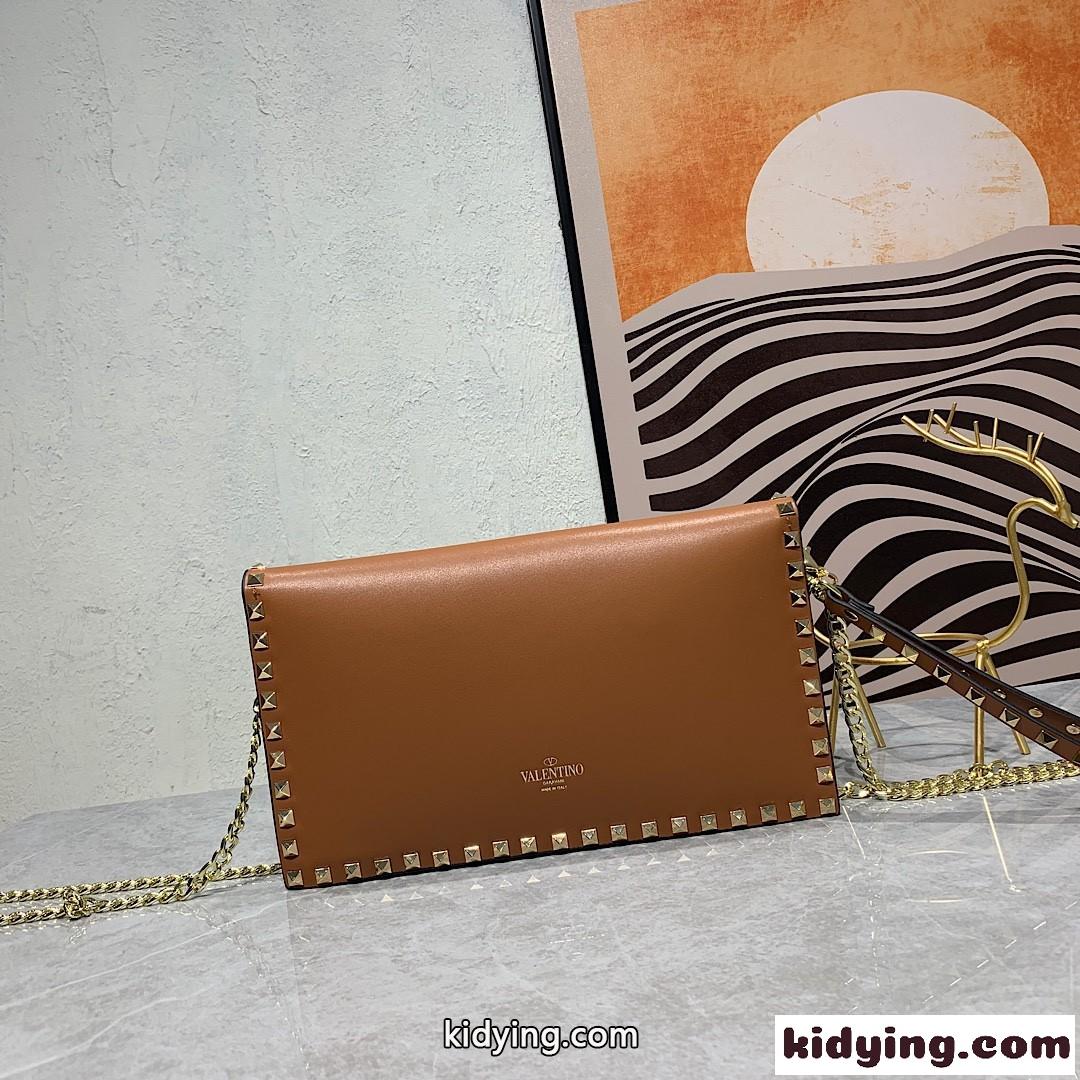 GARAVANI ロックスタッズ クラッチバッグ ヴァレンティノ バッグ コピー レディース ブラウン-0