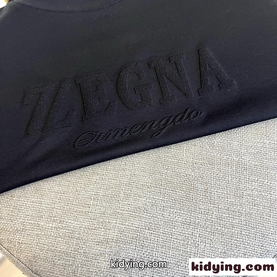 シンプル ロゴ エルメネジルド・ゼニア 半袖Tシャツ コピー クルーネック ブラック-2
