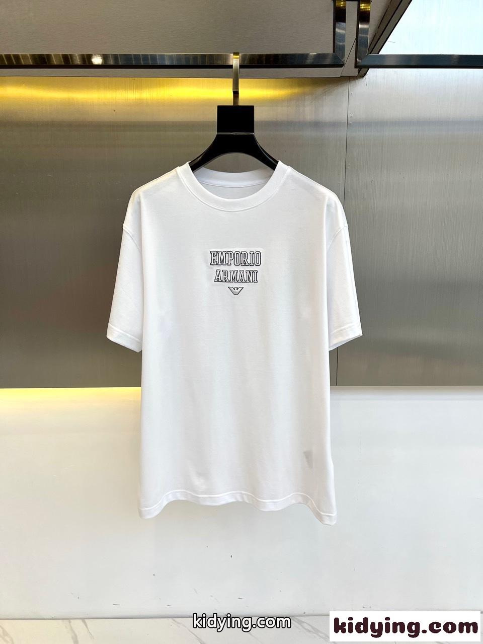 シンプル 刺繍入り アルマーニ Tシャツ コピー クルーネック ホワイト-0