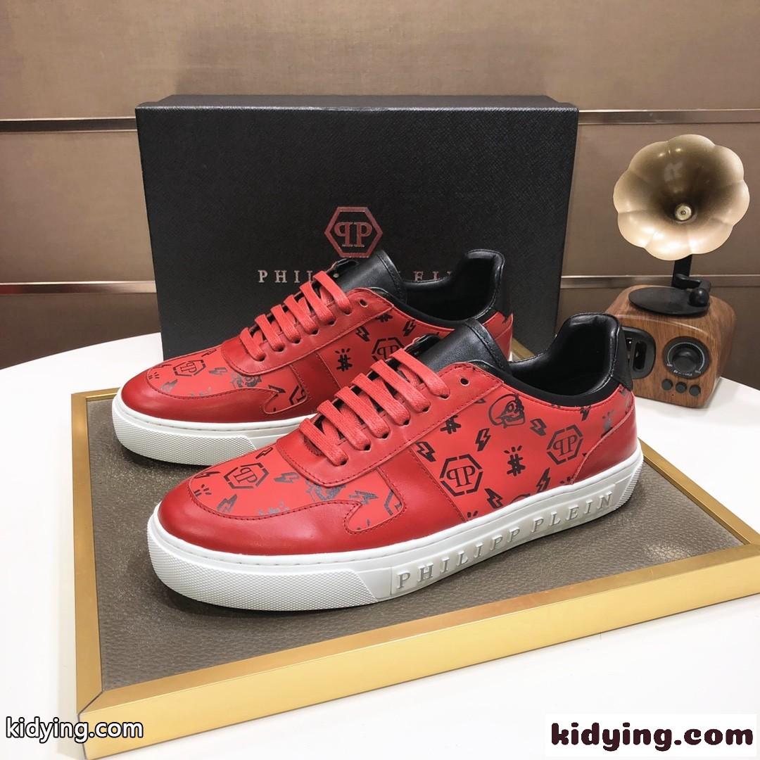 ロゴ お洒落 カジュアルジューズ メン ズ靴 フィリッププレイン スニーカー コピー 人気 快適な履き心地 レッド-0