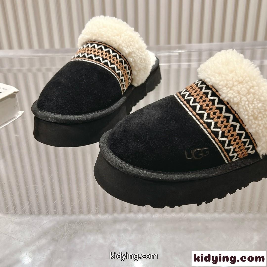 アグ サンダル スーパーコピー 秋冬 カジュアル スエード ムートン スリッパ UGG ブラック-4
