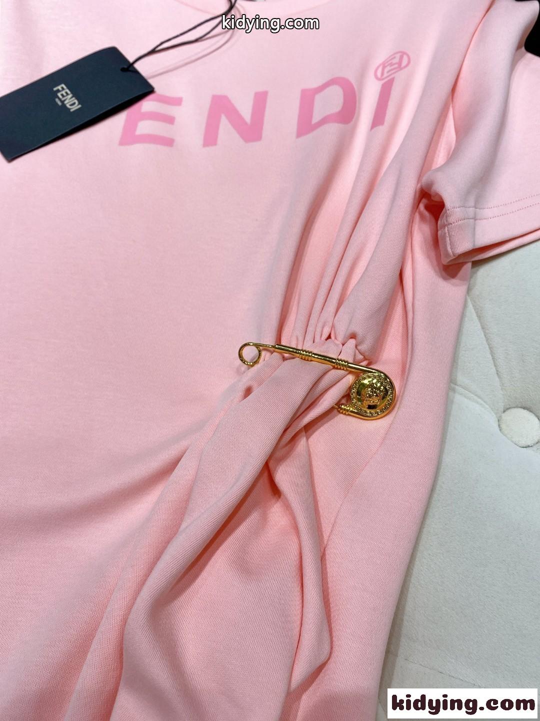 Fendi x Versace 人気 シンプル ロゴ プリント クルーネック フェンディ ワンピース コピー ストレッチ カジュアルワンピース-4