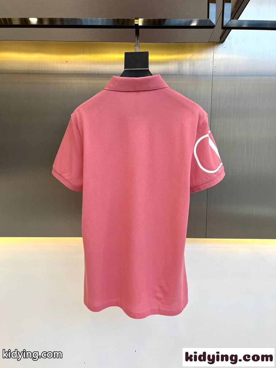 定番 人気 カジュアル コットンピケ Vロゴ 半袖ポロシャツ ヴァレンティノ Tシャツ コピー ピンク-1